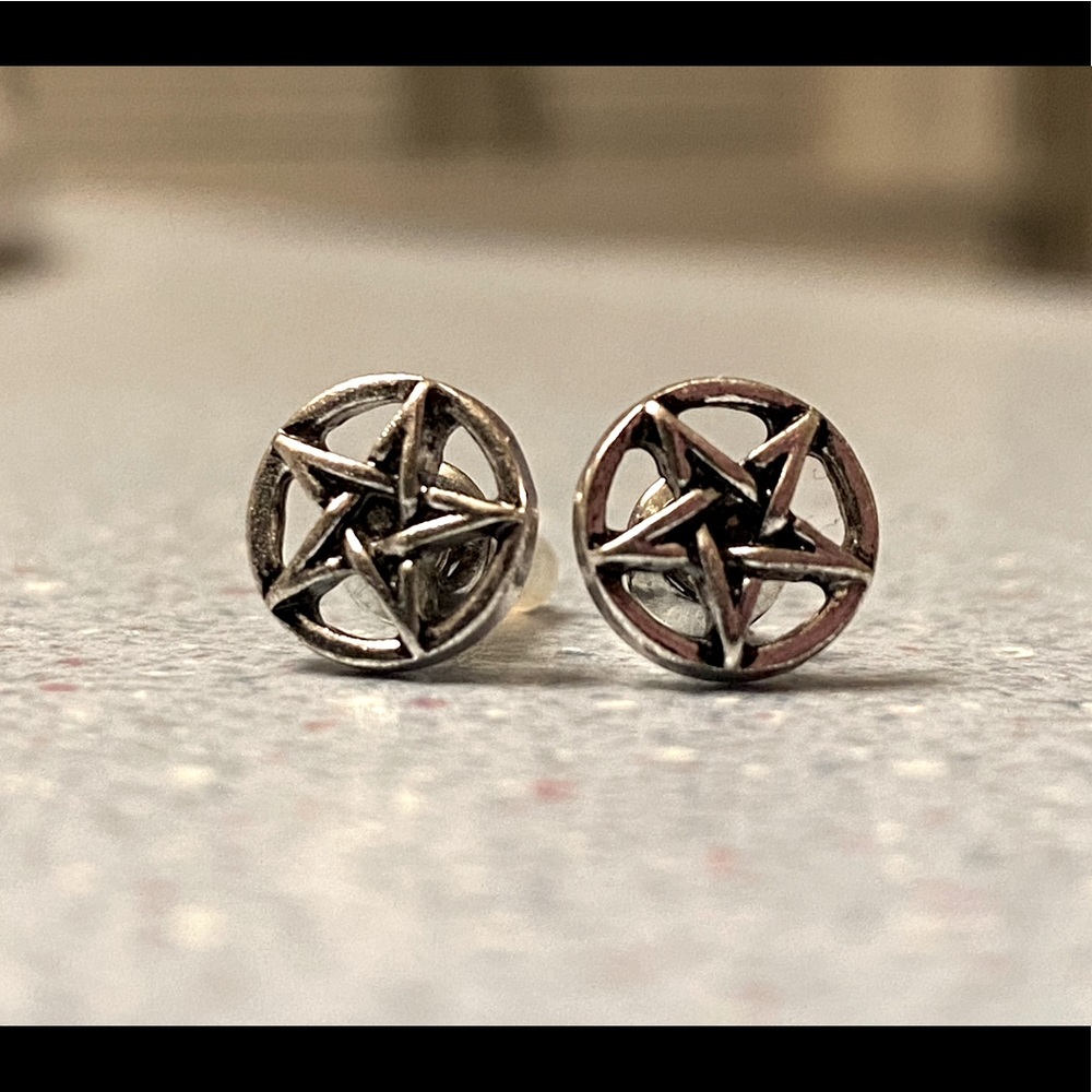Silver Pentagram Witch Stud Earrings
